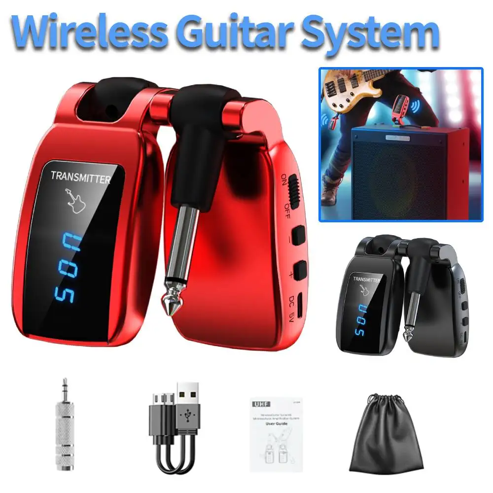 Wireless Guitar System USB Rechargeable Mini Plug Guitar Amplifier 5.8GHz Pocket Guitar Amp for Guitar Bass Electric Instruments