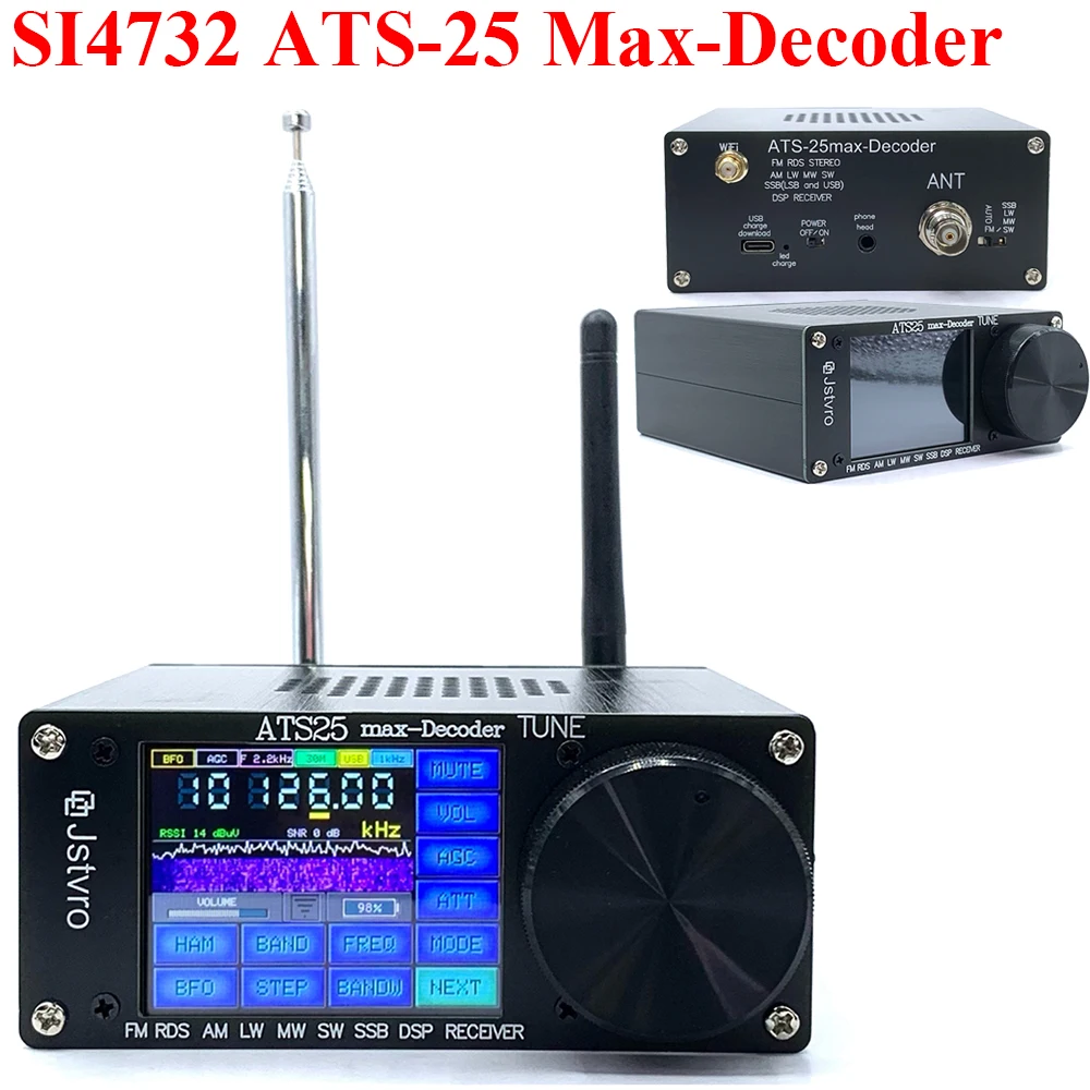 SI4732 ATS-25 Max-Decoder Radio Receiver Version 4.16 All Full Bands Receiver Adds Adds CW RTty Decoding Function WiFi Function