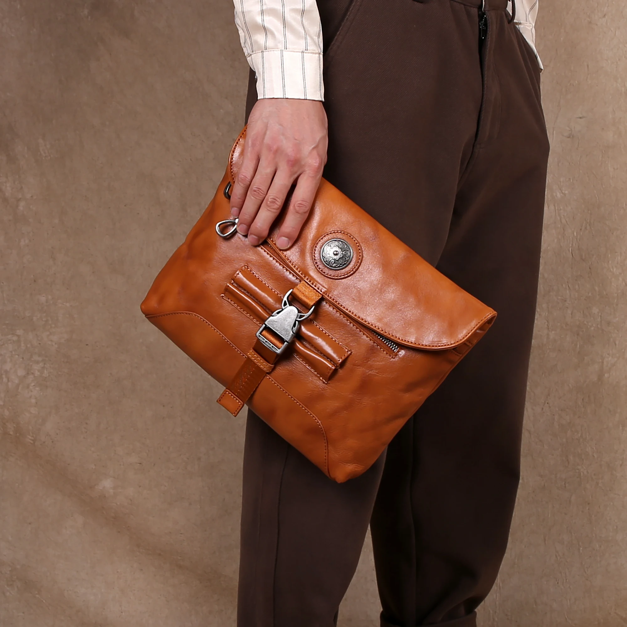 Leather Vintage Men's Single Shoulder Bun Layer Cowhide Fashion Soft Leather Casual Trend New Crossbody Bag large Clutch Bag