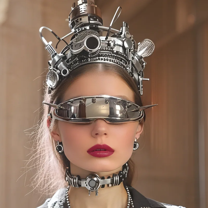 1-Pack Cyberpunk Monoblock Lens Glasses, Metal Rivets Decor, Trendy & Practical, Ideal for Parties & Gifting