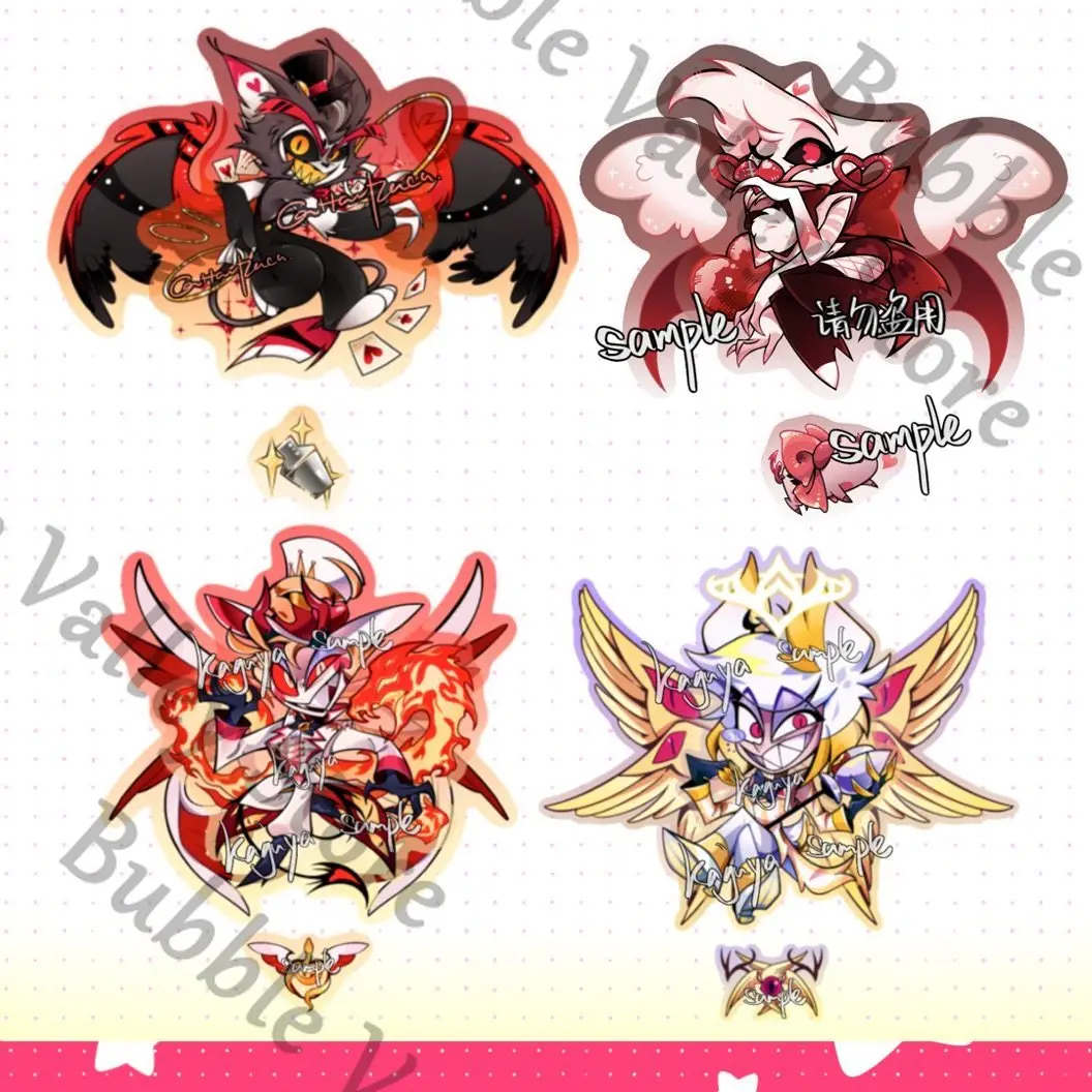 Anime Hazbin Hotel Alastor Husk Lucifer Adam Lute Cosplay Wings Can Move Acrylic Pendant Keychain Cartoon Keyring Adorn Gift view 3