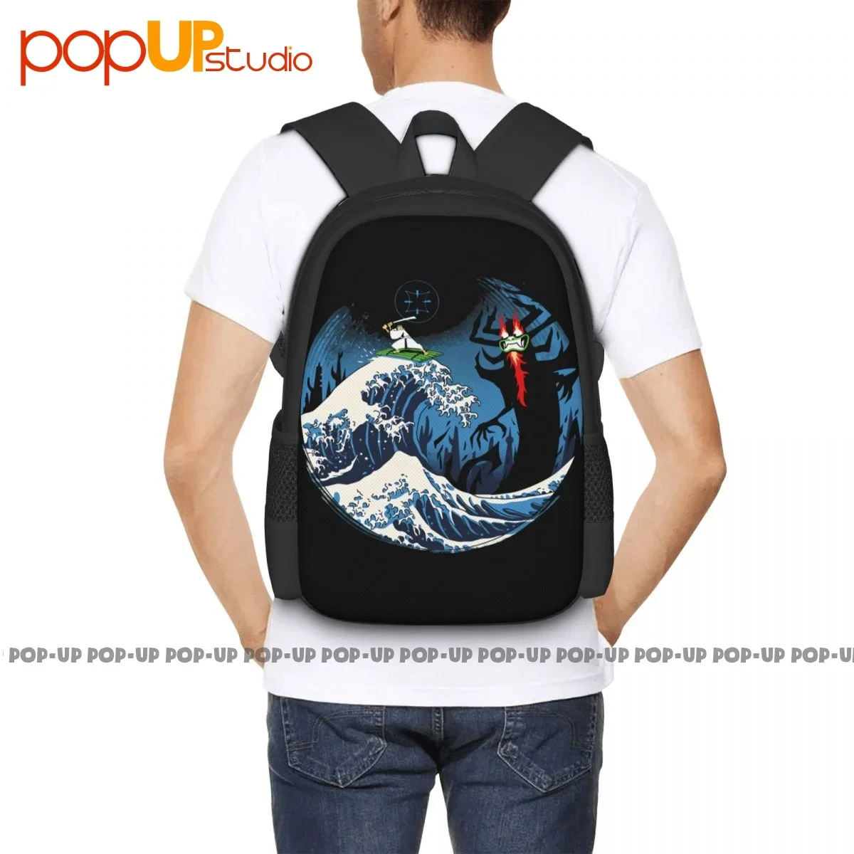 Samurai Jack Surf On The Great Wave To Attack Evil Being Demon Aku Backpack Large Capacity Swimming Gym Tote Bag