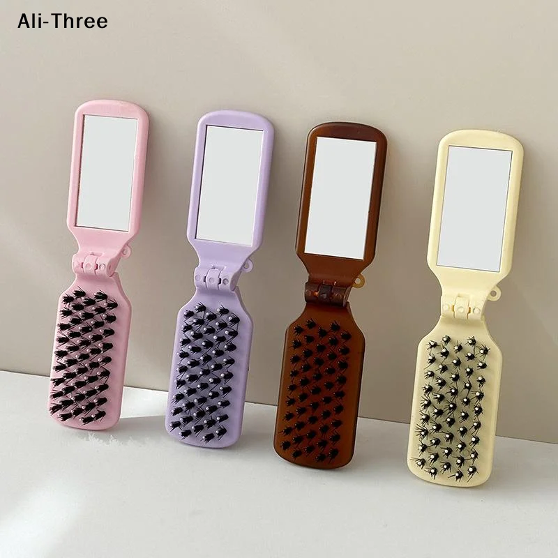 1Pcs Mirror Portable Pocket Mane Bristle Hair Brush Combs Collapsible Travel Massage Comb Hair Styling Tools Salon Makeup Combs
