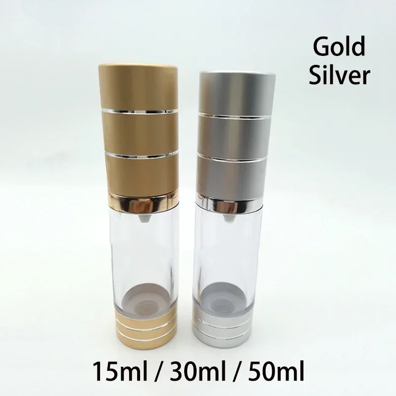 50ml 30ml 15ml ทองเงินพลาสติกปั๊มสุญญากาศขวด Essential Oil Foundation ครีมรีฟิลคอนเทนเนอร์