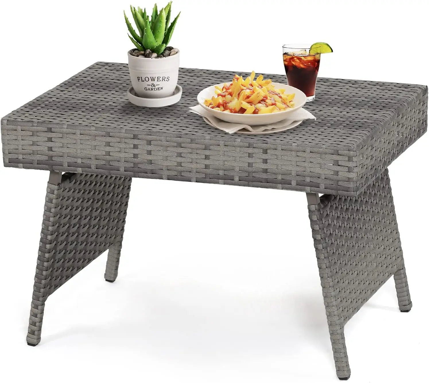 

Comfort corner Wicker Table Patio Outdoor Poolside Garden Lawn Bistro Foldable Portable Leisure Standing Coffee Side Table, Grey