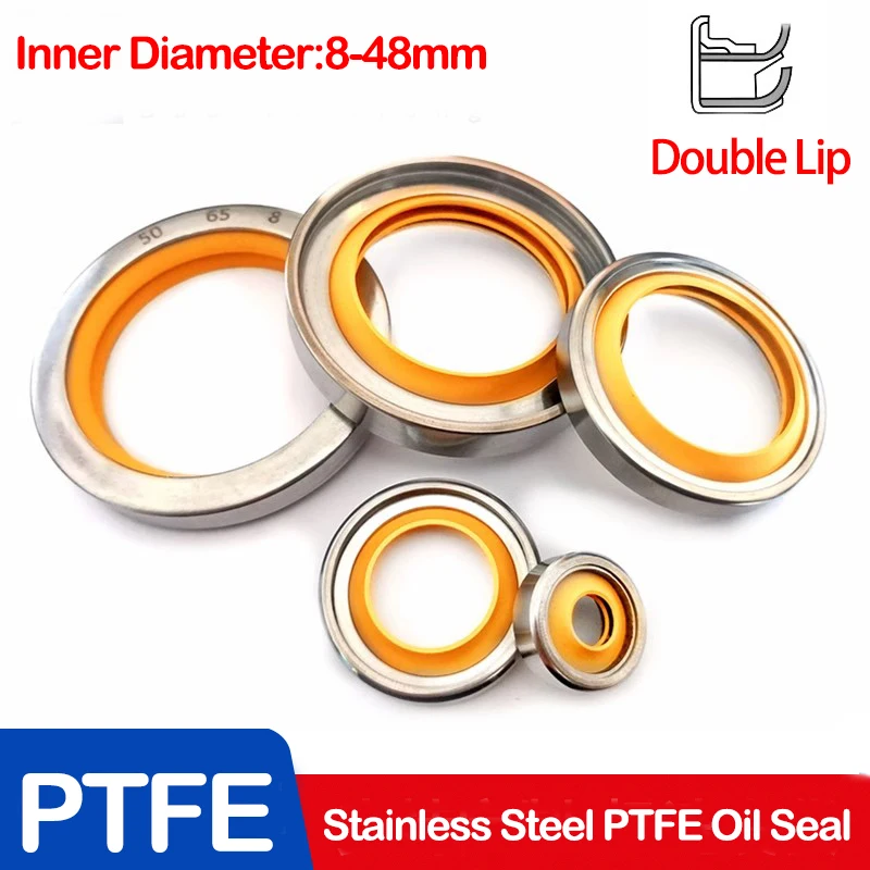 Yellow,1Pcs,Stainless Steel PTFE Skeleton Oil Seal,Dry Grinding Dust-Proof, Dust-Resistant Air, High-Speed Rotating Shaft