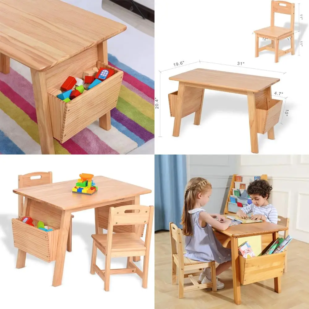 

Набор столика и стульчиков для малышей из массива дерева с местом для хранения, натуральная отделка