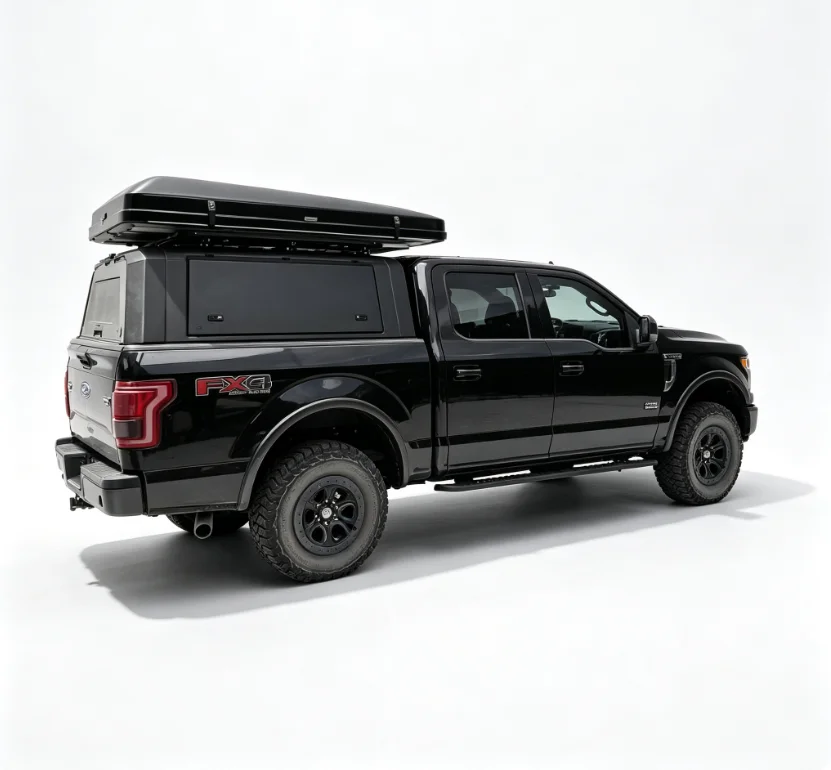 Dream Car ZST Matte Black Aluminum Truck Camper Shell Hard Top Full Roof Rack Mounted Waterproof Lockable Canopy  F-150 FX4