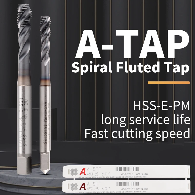 Japan Original OSG A Series DIN Standard Spiral Fluted Tap Pointed A-SFT A-POT M2 M3 M4 M5 M6 M8 M10 M12 Machine Thread Taps