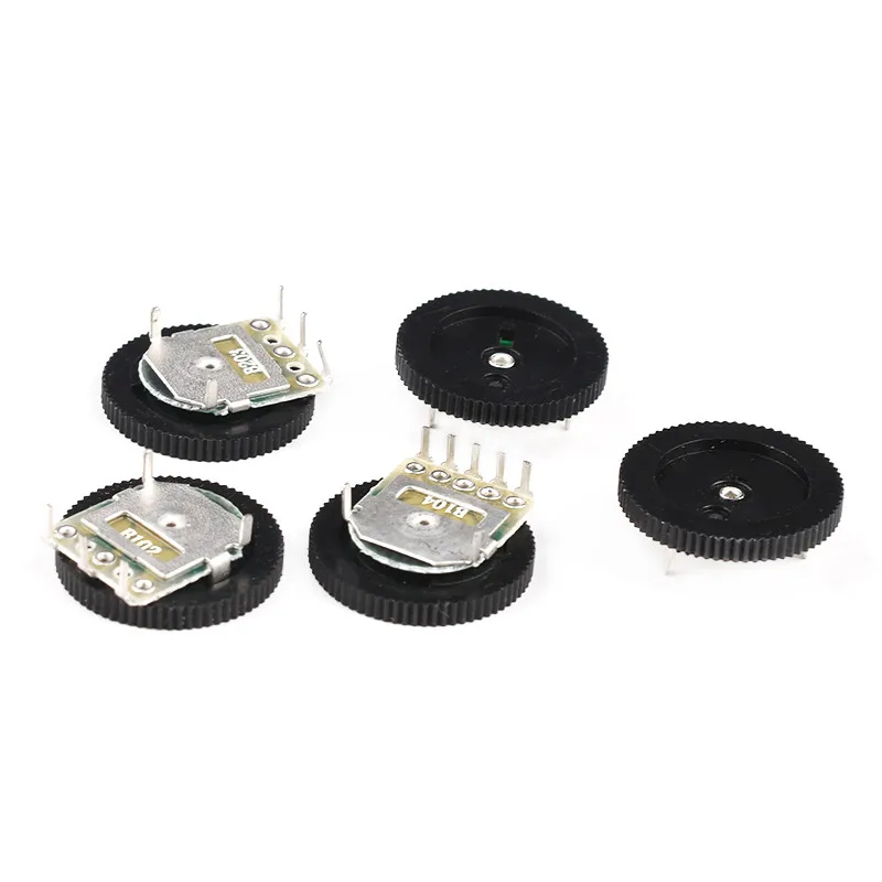 50 PCS Double Dial Taper Volume Wheel Duplex potentiometer B102 B103 B203 B503 B104 1K 2K 5K 10K 20K 50K 100K 3Pin 5Pin 16*2mm