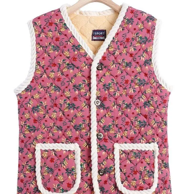 Warm Fleece Lined Vest for Middle-Aged And Elderly Women Loose Fit Fashionable Cardigan Style Versatile Top for Autumn Winter