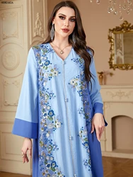 Siskakia Ramadan Dubai Woman’s Abayas Embroidered Sequin Floral Patter V-Neck Elegant Casual Kebaya Muslim Moroccan Long Dress