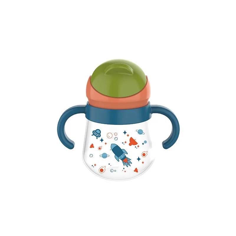 260 مللي كوب امتصاص الماء للأطفال كوب تغذية الطفل مع القش زجاجة ماء مانعة للتسرب مقبض مزدوج غطاء الوجه كوب الشرب المحمولة