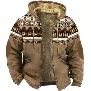 Men\'s Winter Parkas Long Sleeve Tribal Pattern Print Warm Jacket for Men/Women Thick Clothing Outerwear