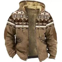 Men's Winter Parkas Long Sleeve Tribal Pattern Print Warm Jacket for Men/Women Thick Clothing Outerwear