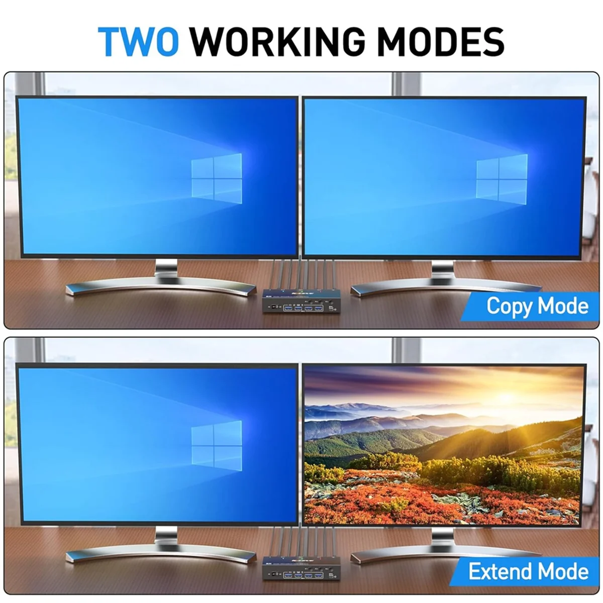 Kceve USB3.0 DP KVM Switch USB 3.0 Displayport 2 Monitors 3 Computers Resolution 8K@30Hz 4K@144Hz US PlugJADD