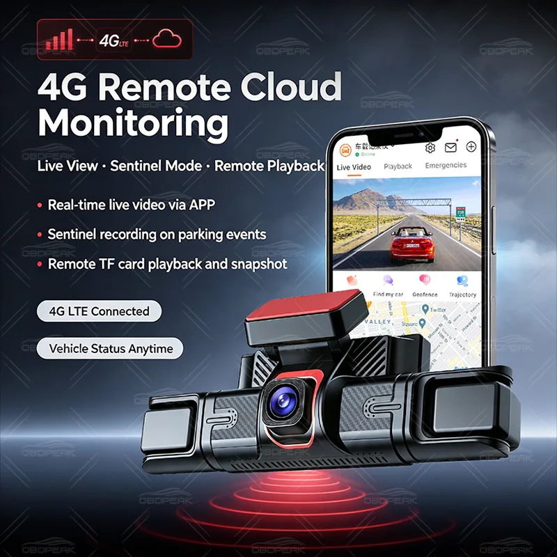 M100 4G LTE Dash Cam Car Black Box 4CH Lens 2K GPS Remote Live-View Infrared Night Vision ADAS LCA 24H Park Monitor App Control