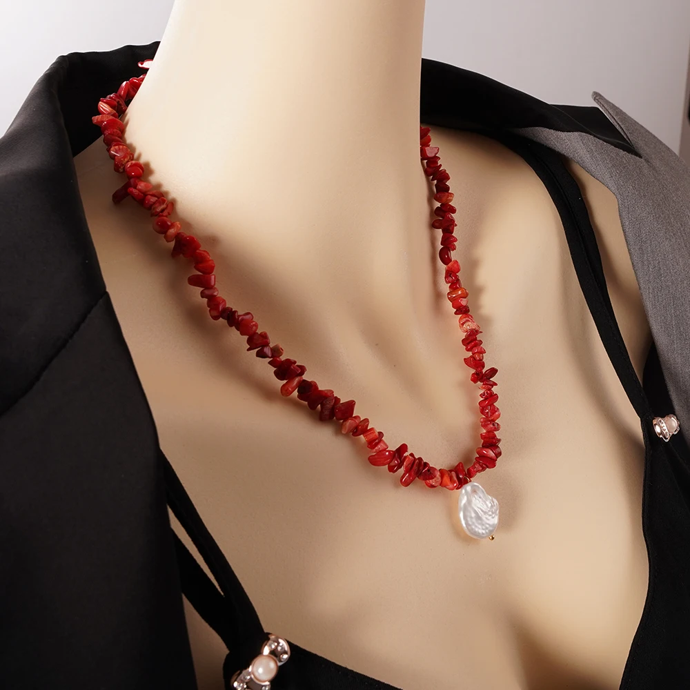 Fashion Appeal Red Coral Beads Pearl Pendants Necklace y2k Jewelry For Women Trend 2024 coquette Accessories