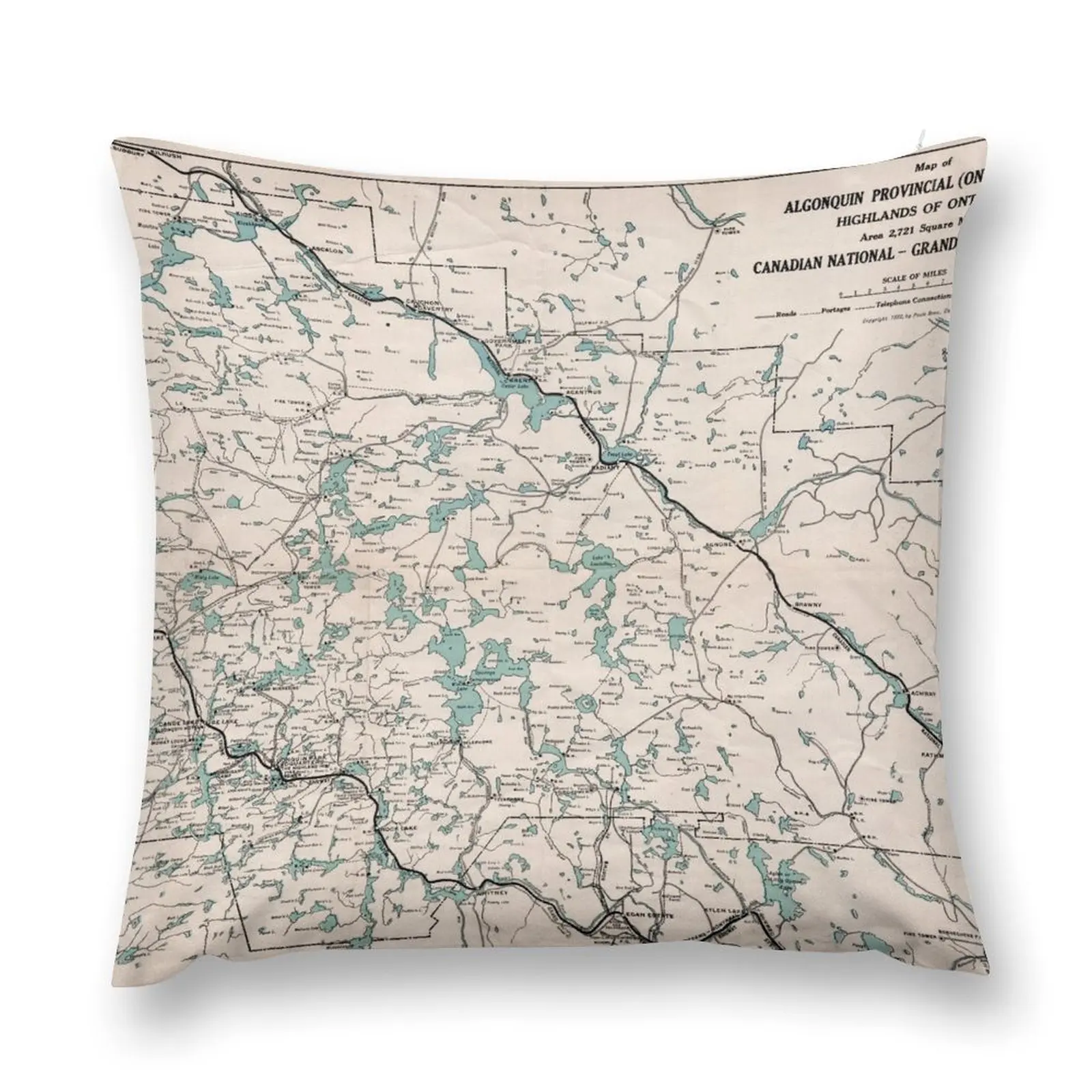 1922 Algonquin Park Ontario Vintage Map Throw Pillow Cushion Cover Luxury Throw Pillow Covers pillow