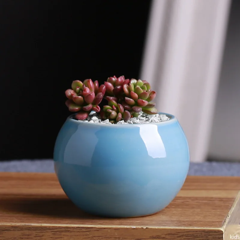 Ceramics Flower Pot Solid Color Succulent Plant Pot Small Potted Planter Pot Bedroom Office Desktop Decor Planters Garden Tools