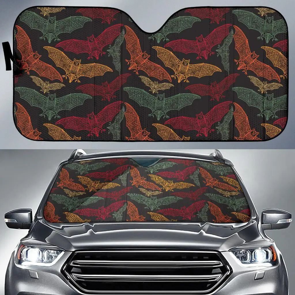 Aztec Bat Halloween Pattern Print Auto Sun Shade Car Windshield Window Cover Sunshade