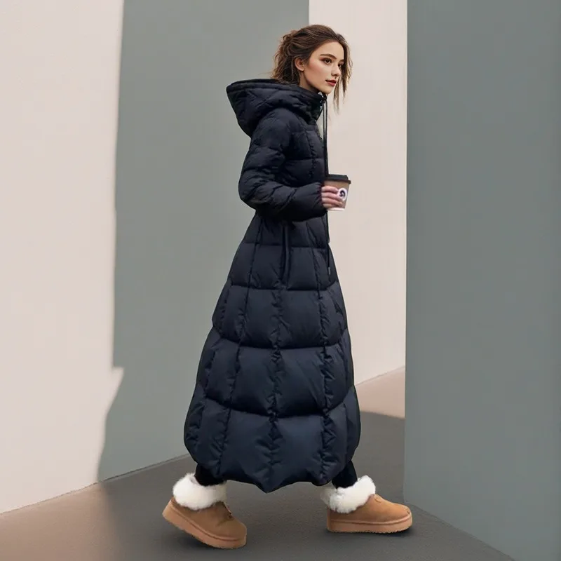 Women's Autumn/Winter Down Jacket White Duck Down Long Length Waist-cinched Plus Size Thick Warm Comfortable Casual Soft Niche