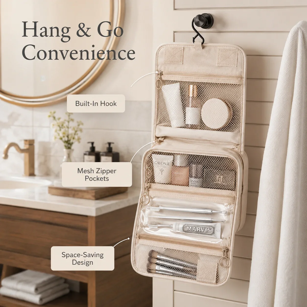 Travel Shower Wash Bag Wholesale With Hanging Hook Portable Large Capacity Handheld Wet Dry Separation Organizer