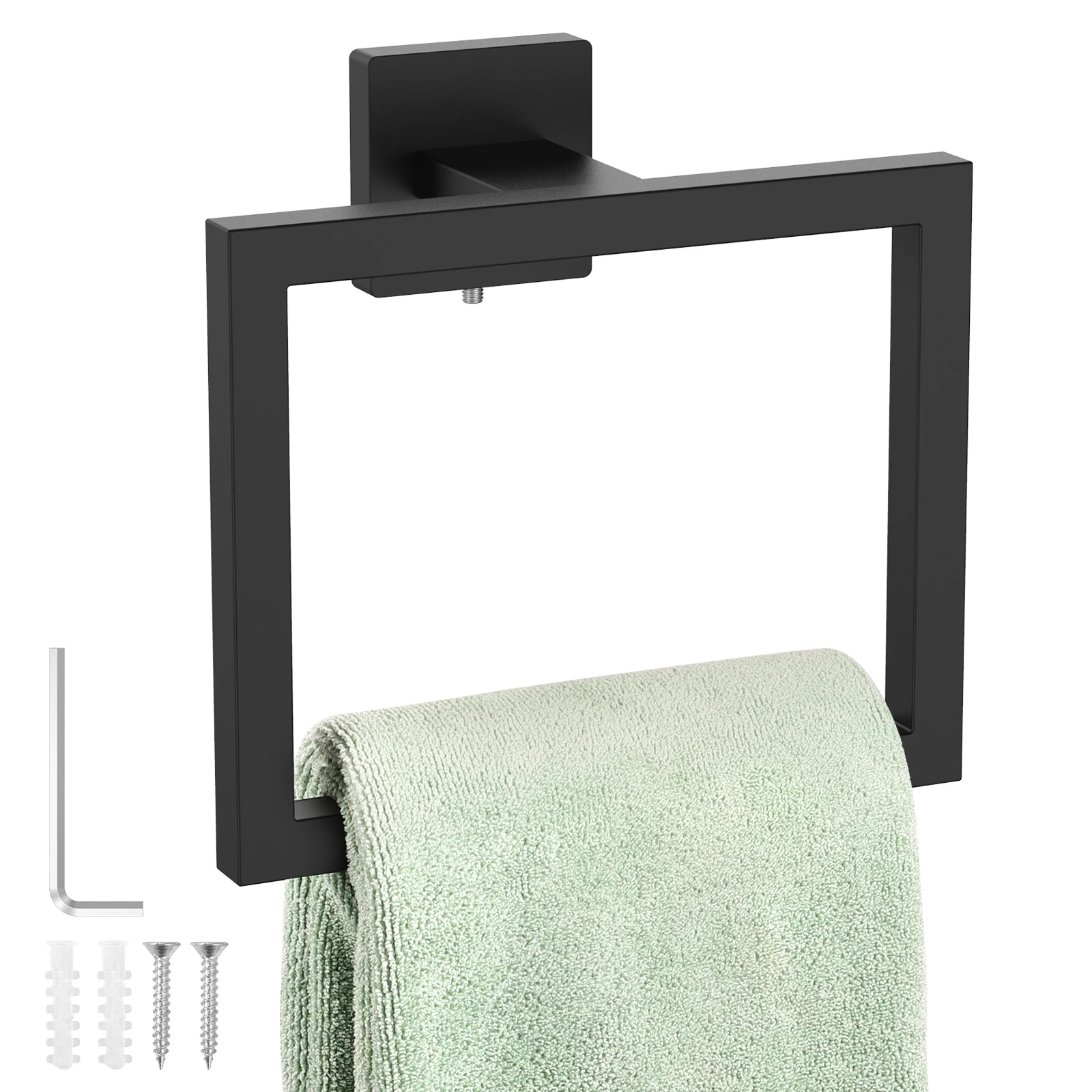 

Square Hand Towel Ring Stainless Steel Towel Holder Wall Mounted Hand Towel Hanger Matte Black Modern Towel Rack Heavy-Duty