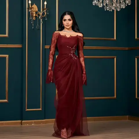 सेरेन हिल अरबी वाइन रेड मरमेड शाम के कपड़े शानदार फीता शादी की पार्टी गुलाबी गाउन 2025 के लिए अनुकूलित GLA72910 10 best sales शांत पहाड़ी पोशाक - №5