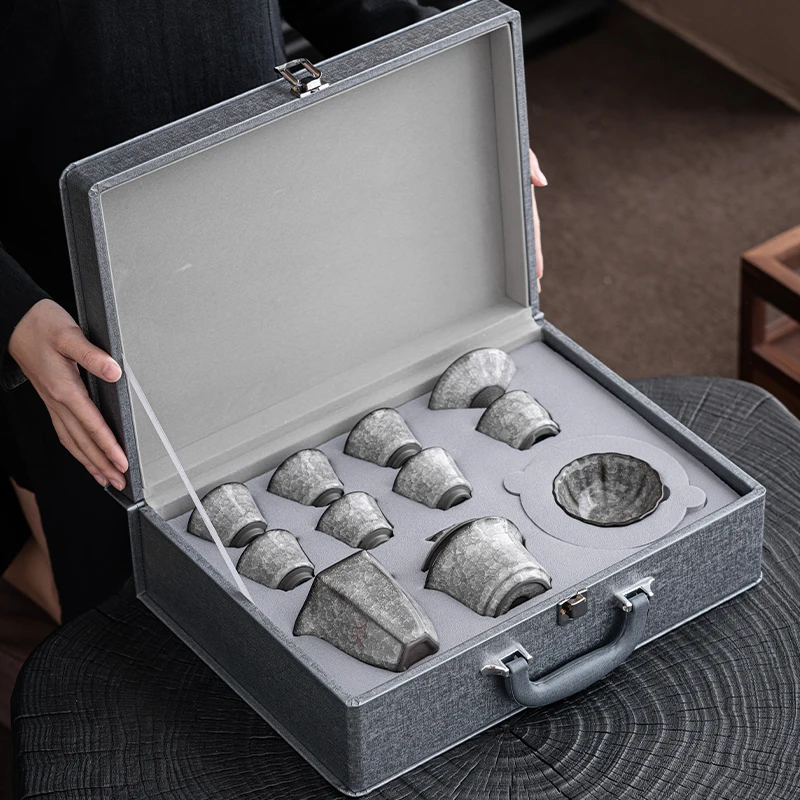 Black Ice Kung Fu Tea Set Tea Cup Set Home High-end Ice Flower Office Ceramic Tea Pot Lid Bowl Light Luxury Gift Box
