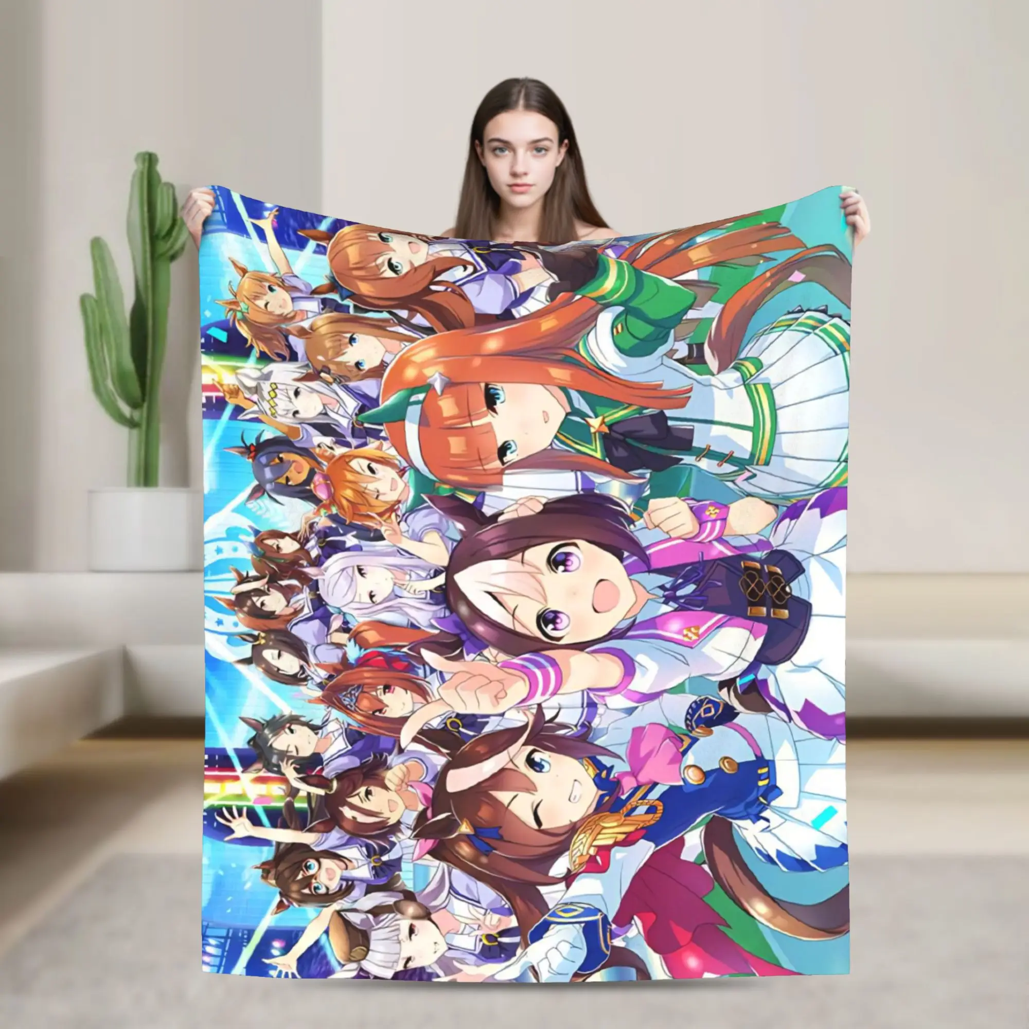 Uma Musume Pretty Derby Blankets Flannel Spring Kawaii Game  Multifunction Lightweight Throw Blanket for Home Car Rug Piece