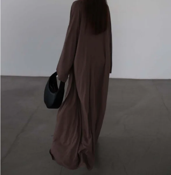 سترة صوفية كاجوال بأكمام طويلة ورقبة دائرية بلون سادة وأكمام طويلة وسروال عالي الخصر، طقم كاجوال مكون من 3 قطع