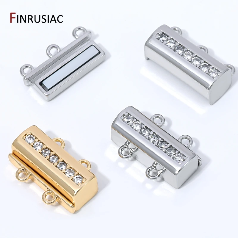 14K Gold Plated Brass Rectangular 2/3 Rows Magnetic Clasps,Zircon Layered Connector Clasps For DIY Jewelry Making Accessories image 4