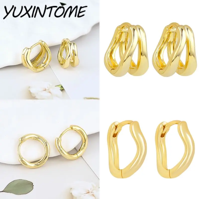 

925 Sterling Silver Ear Needle Casual stylish geometric design twisted double layer single layer smooth earrings Jewelry Gifts