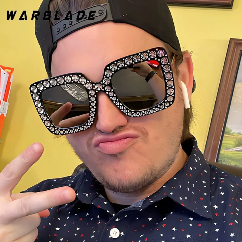 

Sunglasses Men Women Big Square Luxury Rhinestone Glasses Fashion Brand Designer Travel Sun Glasses UV400 Female Oculos De Sol