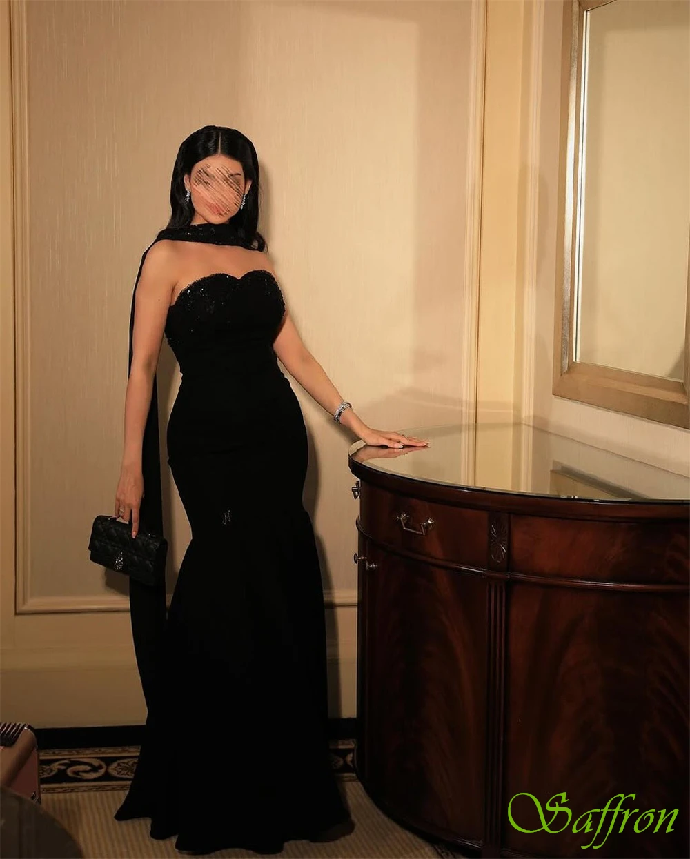 فستان سهرة مخصص بدون حمالات بدون أكمام حورية البحر بطول الأرض مزين بالترتر فساتين الحفلات الكلاسيكية للمناسبات الخاصة