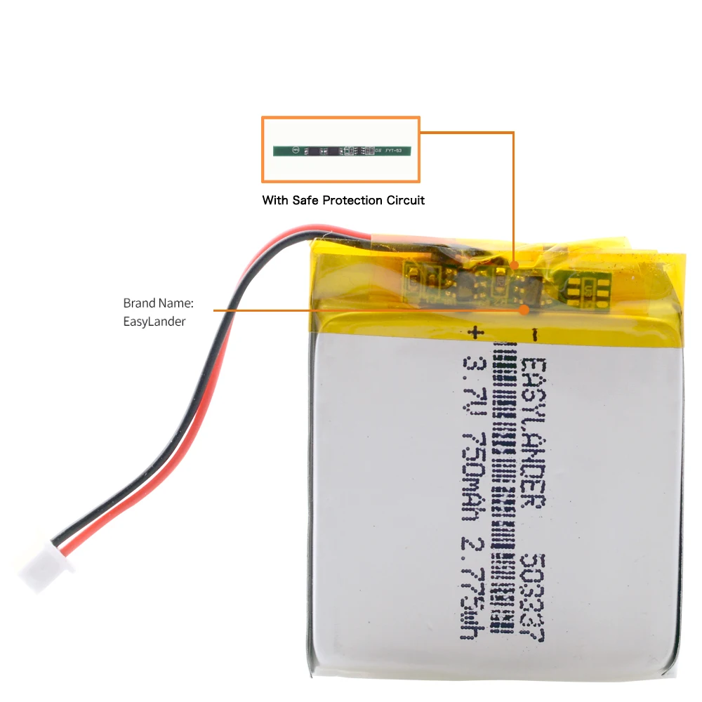 3.7V 750Mah 503337 Lithium Polymeer Lipo Oplaadbare Ionencellen Voor Babyfoon