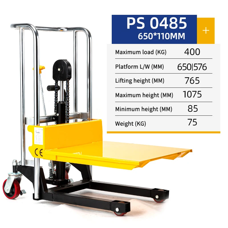 

PS0485 Manual Hydraulic Stacker Lift Auxiliary Cart Hand Push Forklift Light Luggage Truck Multifunction Platform Moving Tools