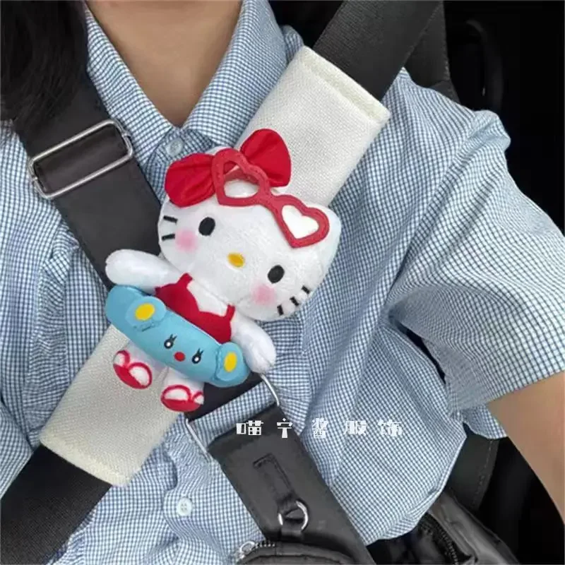 Hello Kitty Cute Car Plush Doll Seat Belt Anti-Suffocation Shoulder Cover Fashion Kawaii Doll Car Decoration Accessories Gift