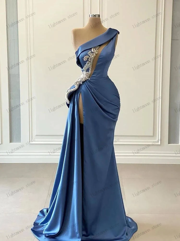 Classic Evening Dresses Satin Prom Dress One Shoulder Sheath Mermaid Sexy Robes For Formal Party Vestidos De Gala Customized