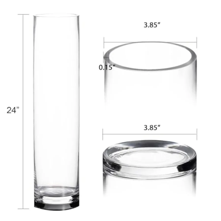 Wedding centerpiece cylinder glass vase set clear tempered glass 24-inch height with 4-inch diameter opening elegant minimalist