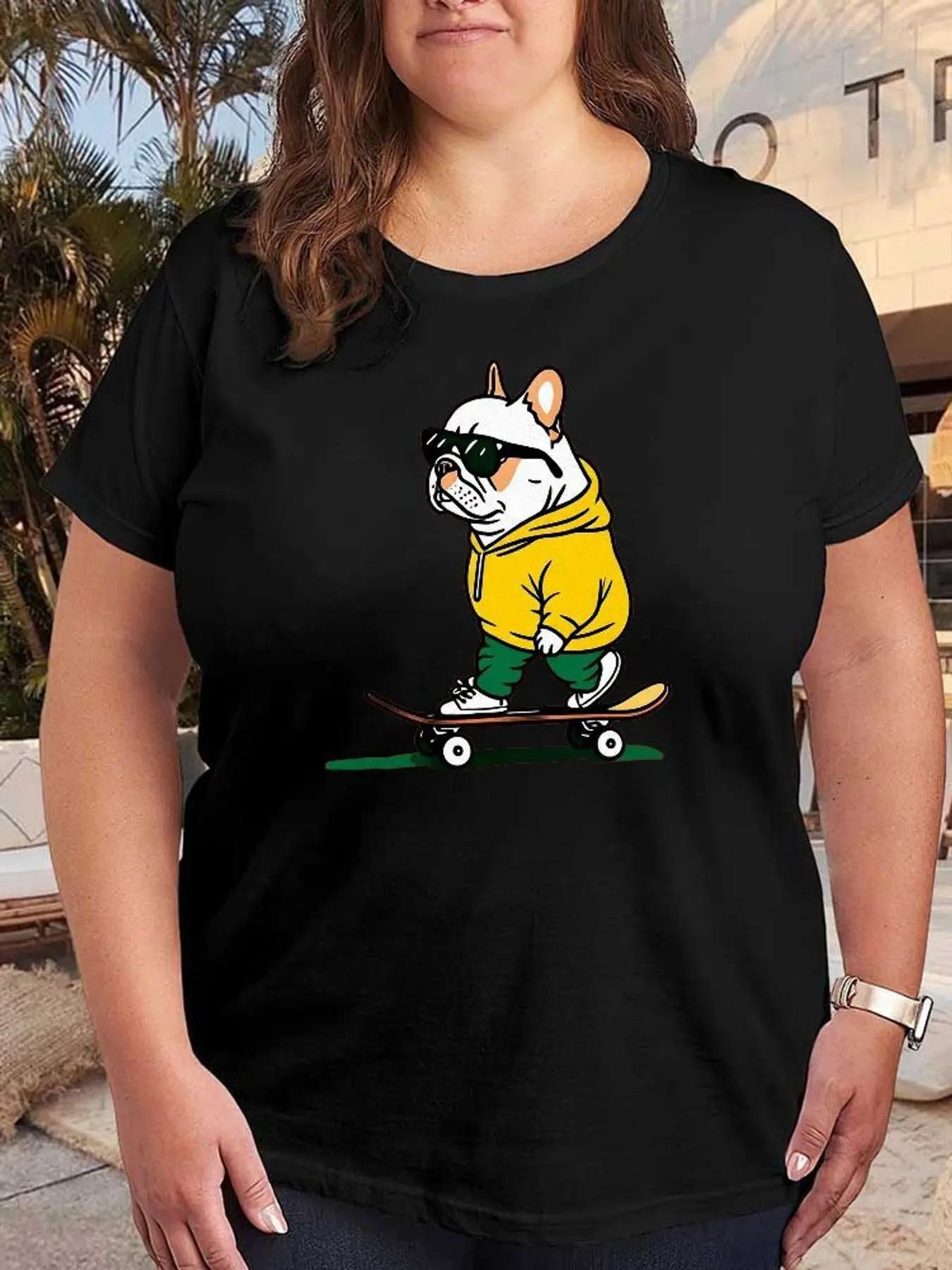 Cool French Bulldog Skateboarding T Shirt for Women