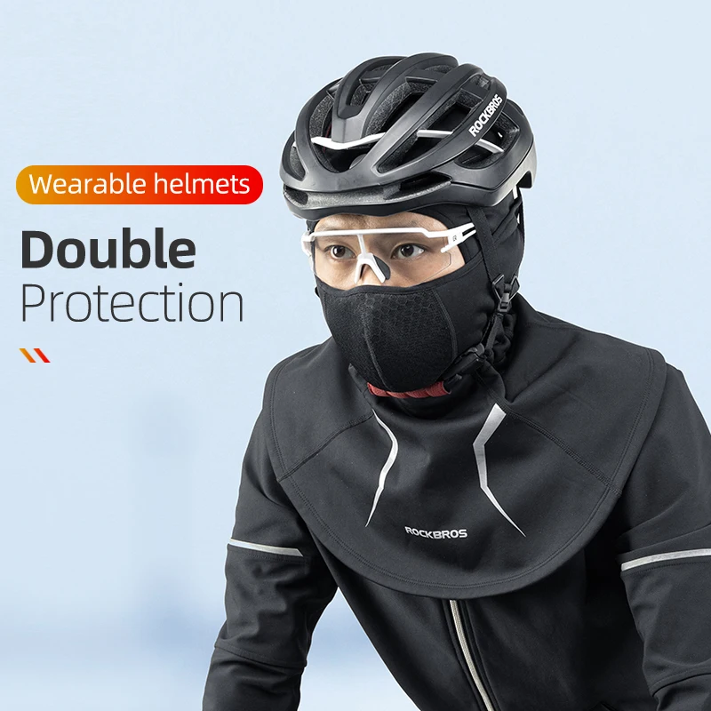 ROCKBROS Bicycle Mask Removable Thermal Headgear Balaclava Winter Neck Head Warmer Breathable Ski Eyeglasses Hole Face Cover