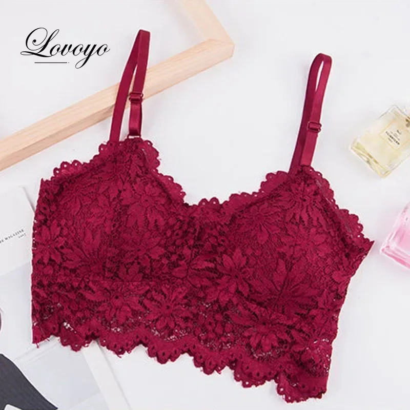 Women Flower Lace Bras Top Comfortable Bralette Solid Color Sexy Underwear Vest Female Hollow Out Wireless Lingerie Seamless Bra