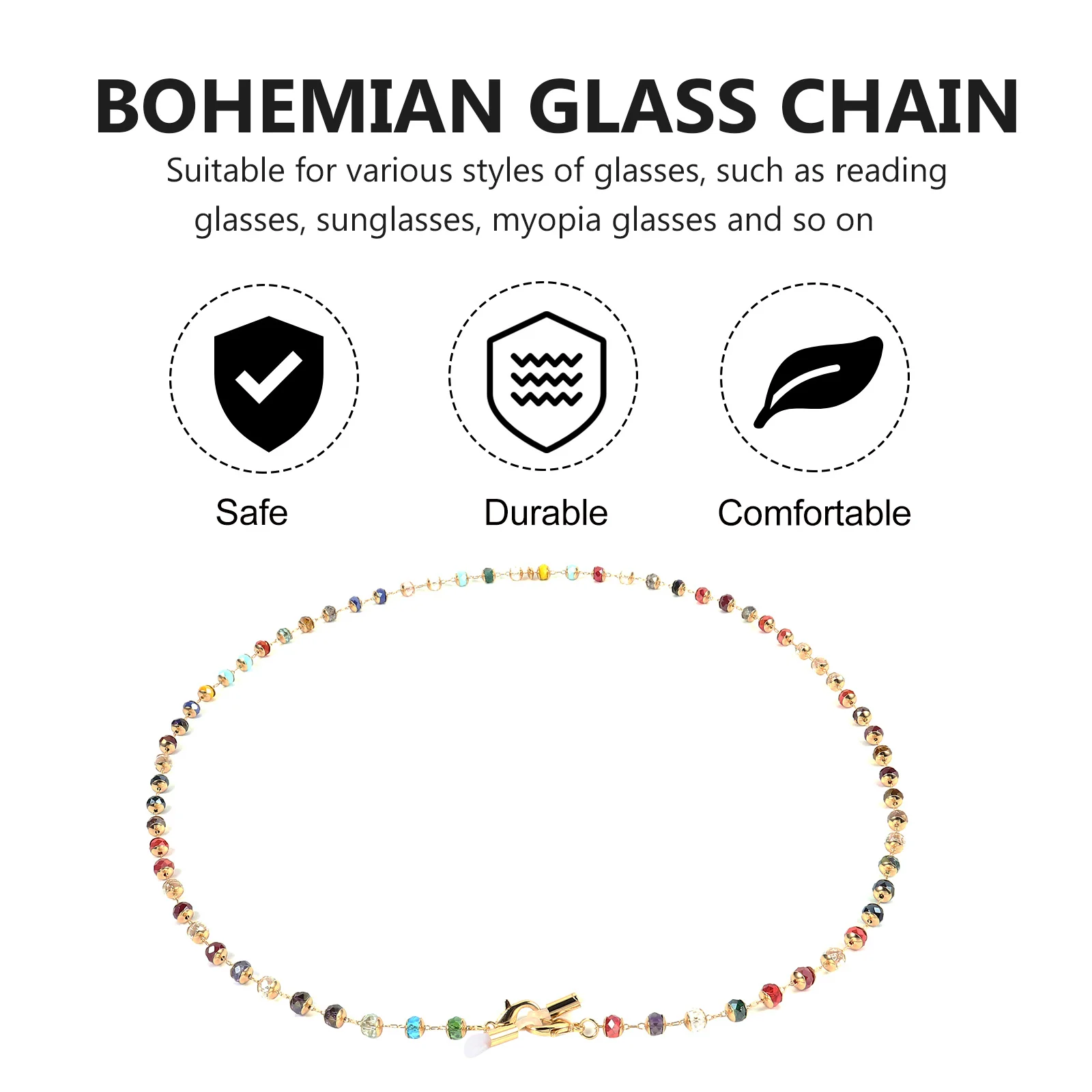 

Colorful Crystal Beaded Glass Chain Durable Bohemian Glasses Strap Sunglasses Reading Glasses Lanyard Face Mask Cord Protective