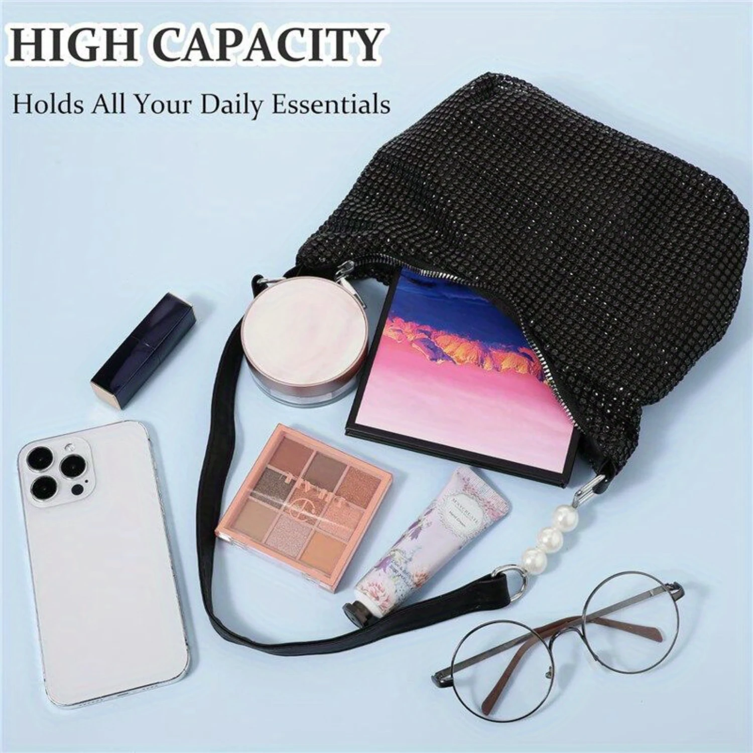 Women's Rhinestone Evening Clutch Bag - Sparkly Shoulder Handbag - Elegant Armpit Bag