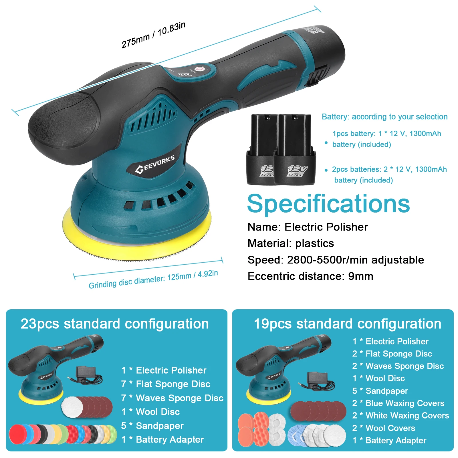 

Car Polisher 8 Gears of Speeds Adjustable Electric Auto Polishing Machine Multifunctional Wood Grinding Rust Removal Machine