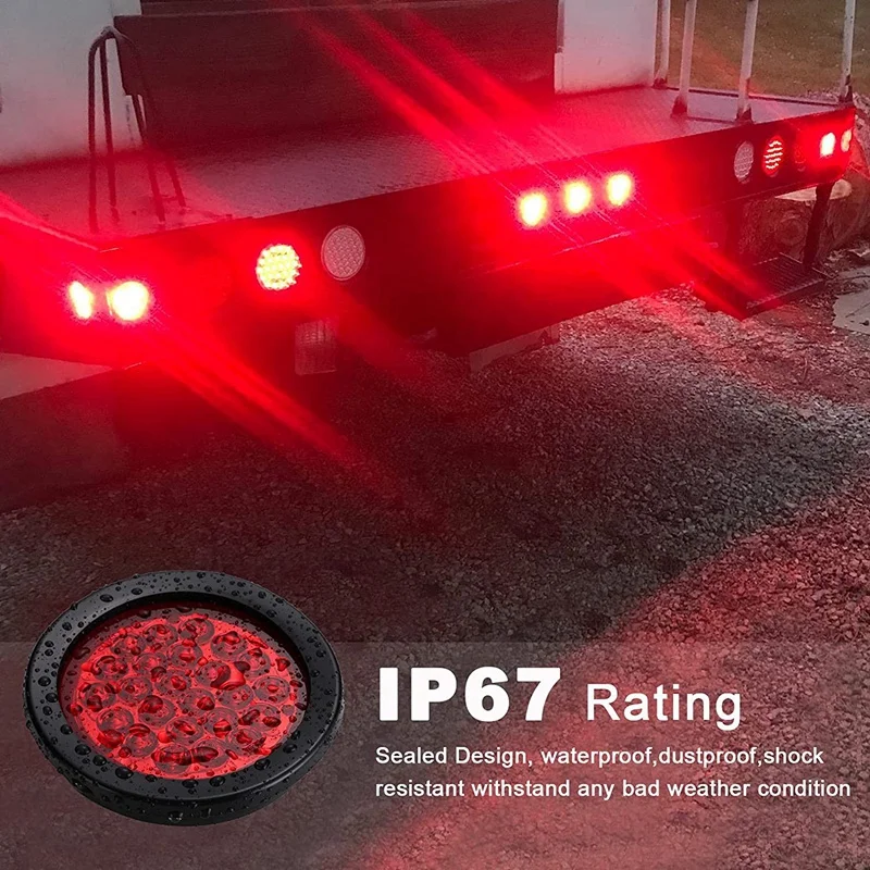 4 Inch Round Trailer Tail Lights 24LED Stop Turn Tail Lights For Boat Truck RV Tractor Bus 4 Packs Amber