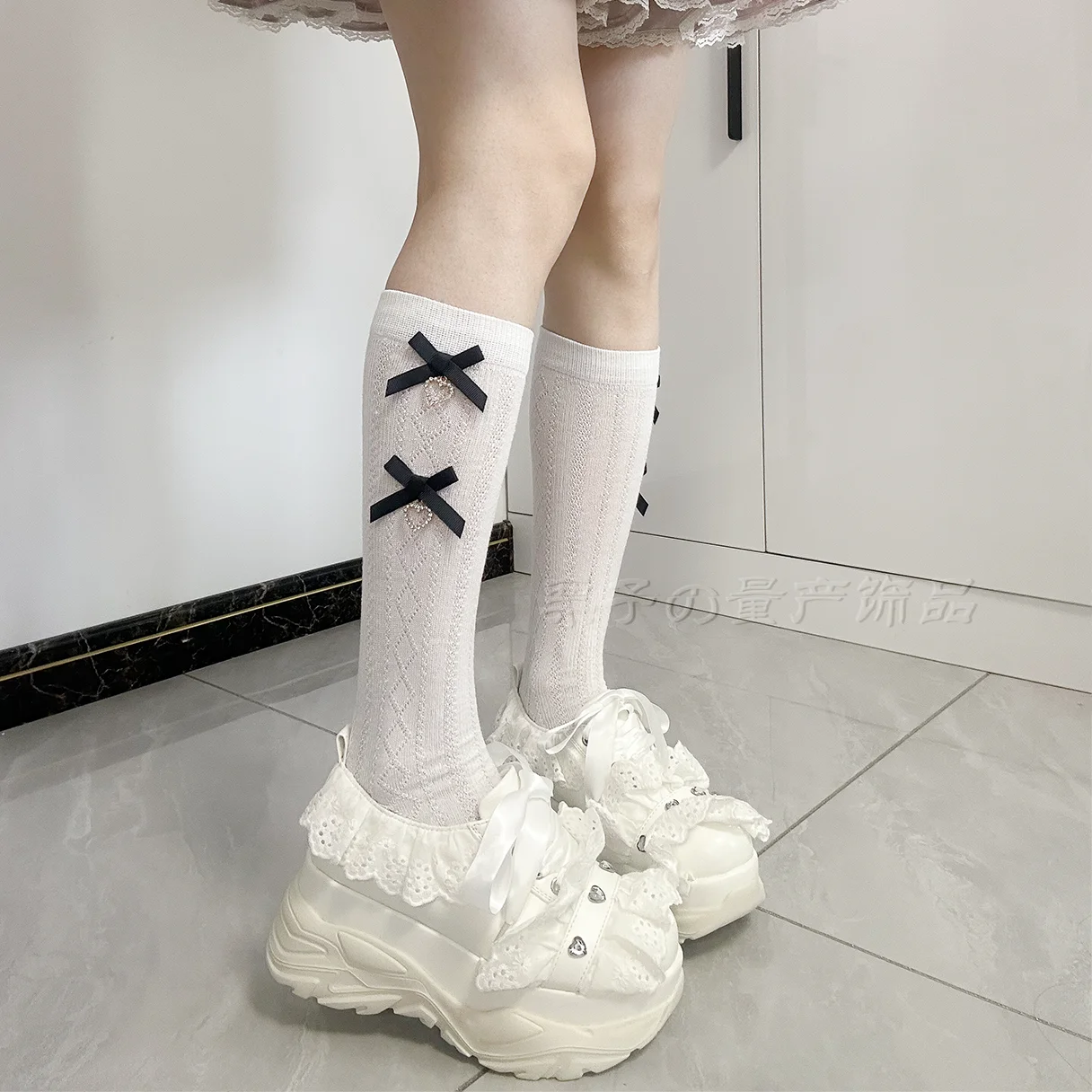 JK Lolita Lace Stockings Bow Knot Sweet Socks Female Long Stocking Teen Uniform Calf Socks Student Cute JK Socks