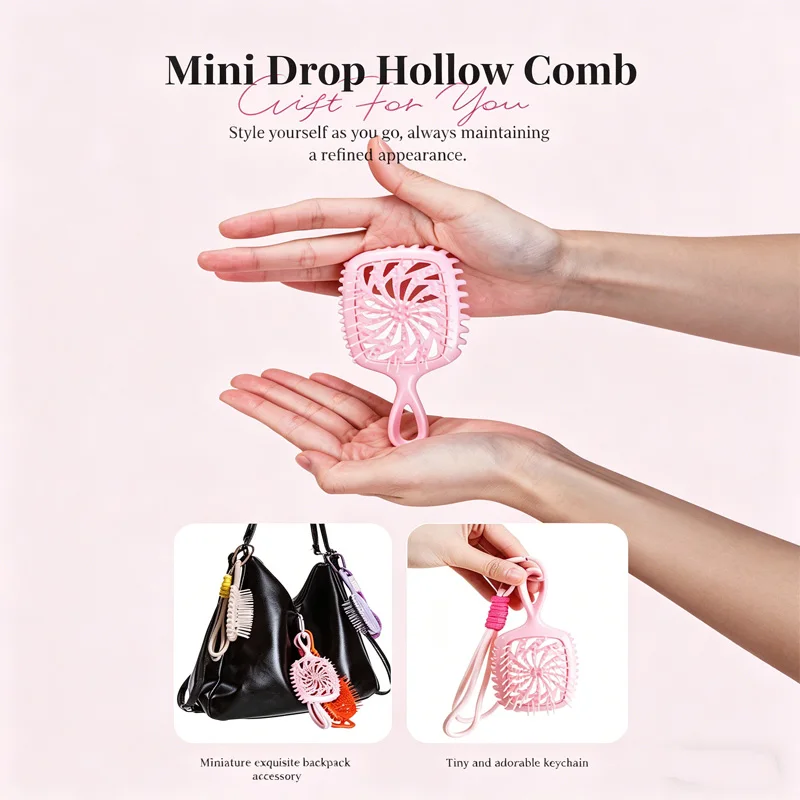 Mini Hair Brush Tangled Scalp Massage Comb Hollow Out Winmill Comb Anti-static brush  with Keyring Compact Salon Styling Tool